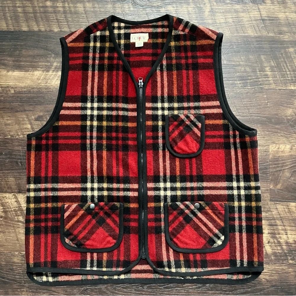 J. Crew oarsman wool blend red plaid pockets outdoor vest gorpcore large tall